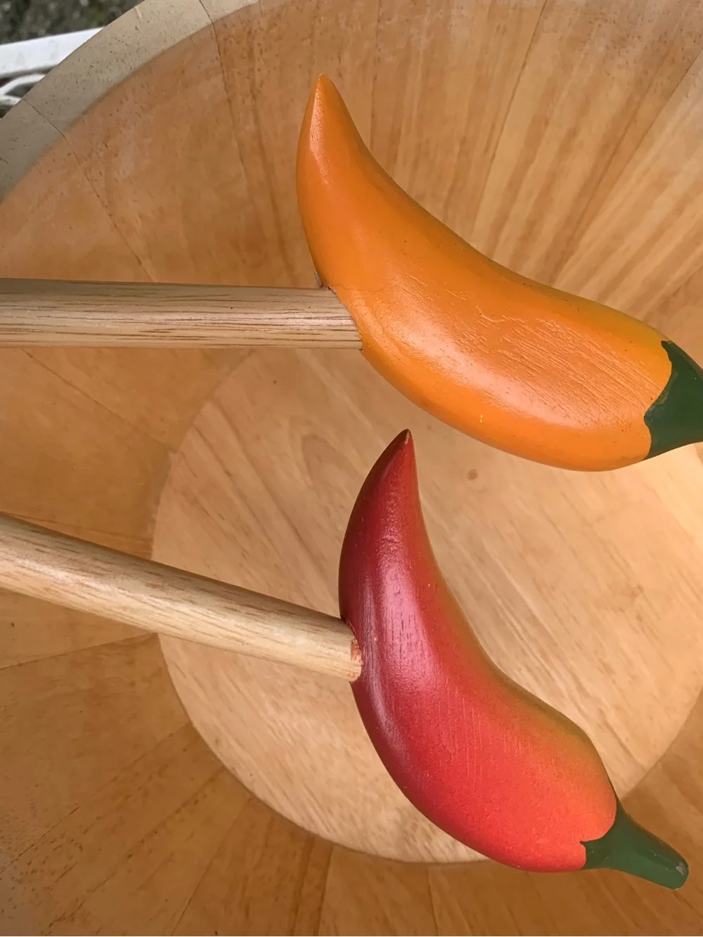 Clay Art Wooden Salad Bowl Colorful Chili Pepper Handles Serving Set Kitchen